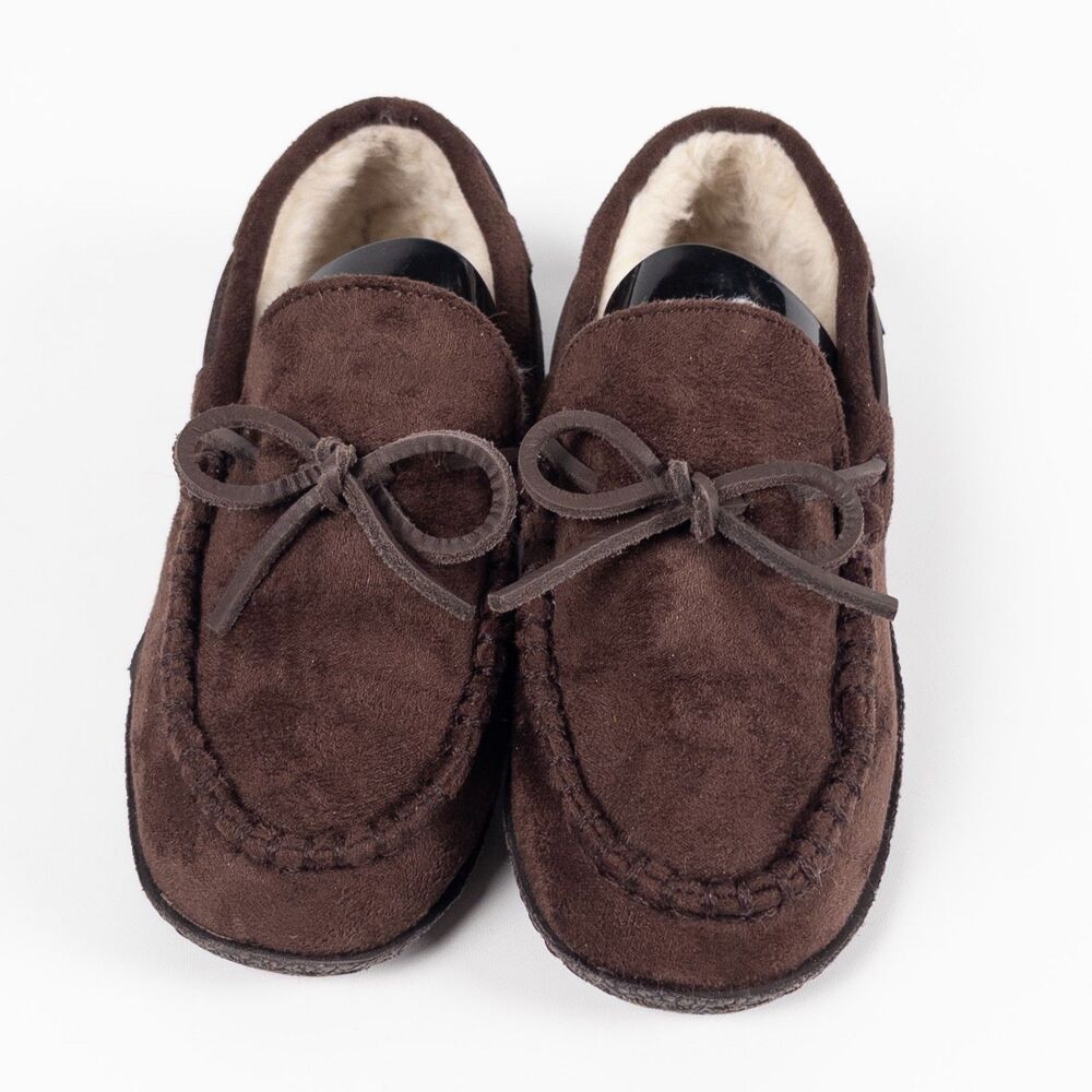 Vineyard Vines Boys Slippers Size 3 Medium Brown Plaid Moccasin Cozy Jammies